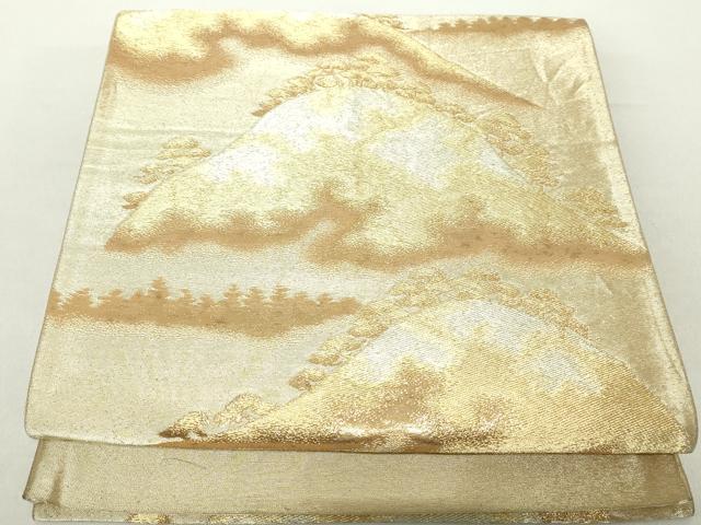 平和屋着物◎六通柄袋帯　重ね山文　金糸　正絹　逸品　DAAZ8938qa