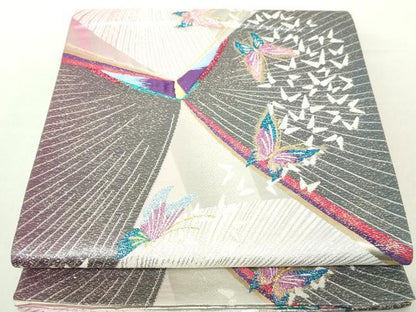 平和屋着物◎六通柄袋帯　舞蝶文　金糸　正絹　逸品　DAAZ8941qa
