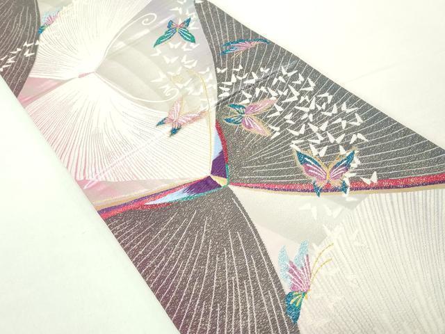平和屋着物◎六通柄袋帯　舞蝶文　金糸　正絹　逸品　DAAZ8941qa