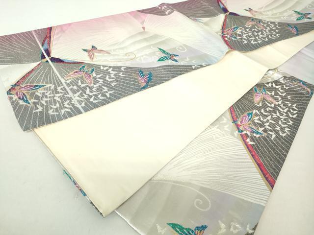平和屋着物◎六通柄袋帯　舞蝶文　金糸　正絹　逸品　DAAZ8941qa