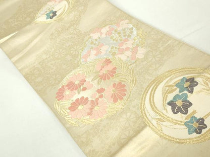 平和屋着物◎六通柄　本袋帯　花丸文　金銀糸　正絹　逸品　DAAZ8943qa