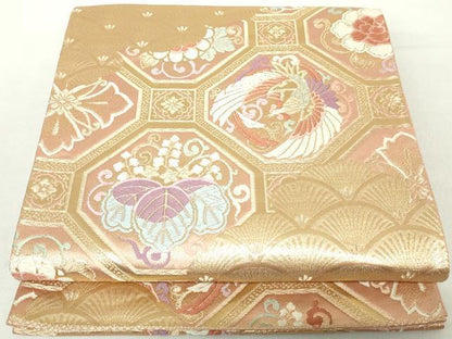 平和屋着物◎六通柄袋帯　唐織　蜀江鳳凰花丸文　金糸　正絹　逸品　DAAZ8944qa