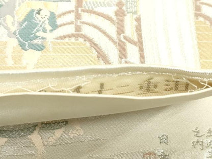 平和屋着物◎六通柄袋帯　風景人物文　プラチナ二重箔　正絹　逸品　DAAZ8949qa