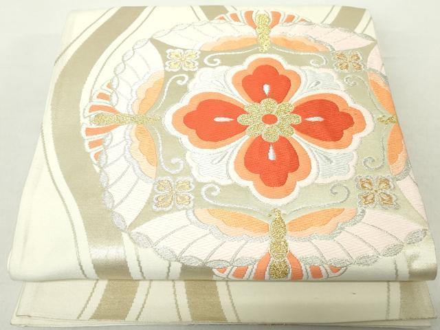 平和屋着物◎六通柄袋帯　唐織　立涌花蝶文　謹慎し　正絹　逸品　DAAZ8955qa