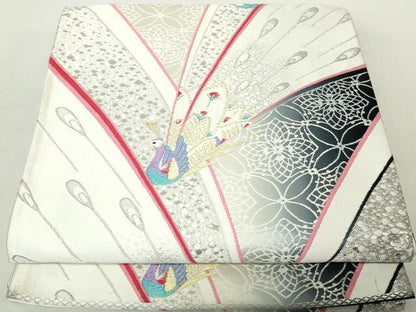 平和屋着物◎六通柄袋帯　唐織　孔雀花文　金銀糸　正絹　逸品　DAAZ8957qa