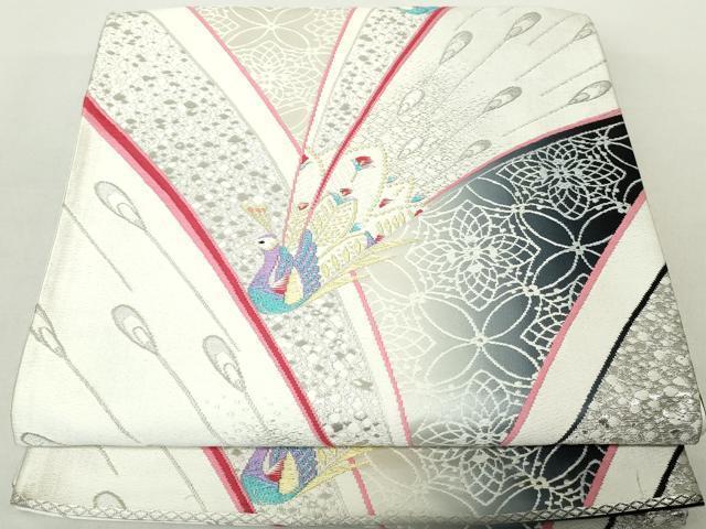 平和屋着物◎六通柄袋帯　唐織　孔雀花文　金銀糸　正絹　逸品　DAAZ8957qa