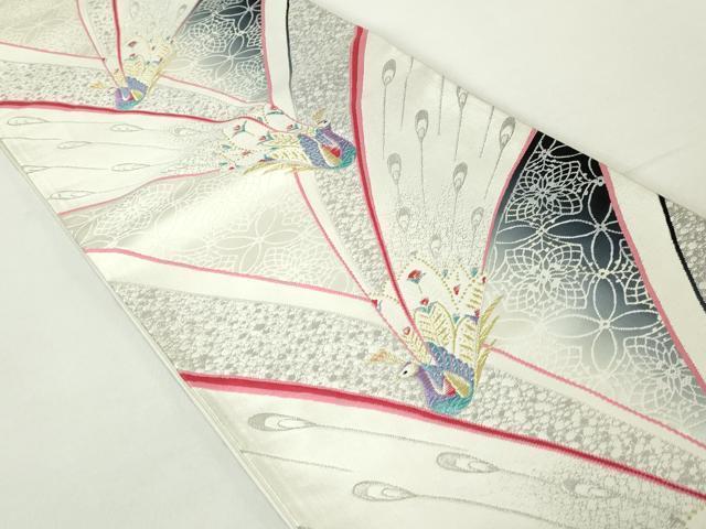 平和屋着物◎六通柄袋帯 唐織 孔雀花文 金銀糸 正絹 逸品