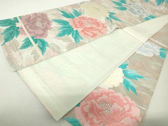 A 吉祥格天花車文 銀糸 薄紫 豪華 牡丹 藤 菊 六通 正絹 フォーマルな袋帯 A 吉祥格天花車文 銀糸 薄紫 豪華 牡丹 藤 菊 六通 正絹 フォーマル