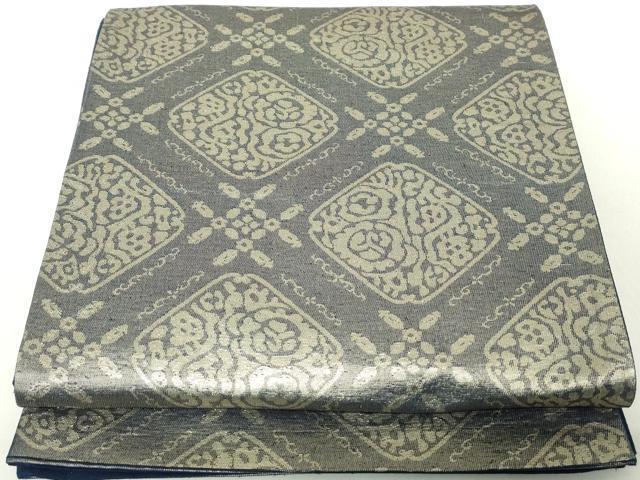 平和屋着物◎六通柄袋帯　幾何学菱文　金糸　正絹　逸品　DAAZ8973qa