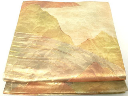 平和屋着物◎六通柄袋帯　重ね山文　金糸　正絹　逸品　DAAZ8974qa