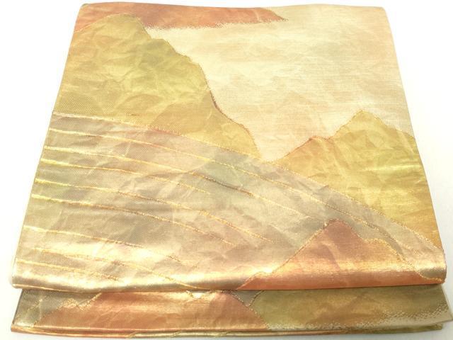 平和屋着物◎六通柄袋帯　重ね山文　金糸　正絹　逸品　DAAZ8974qa