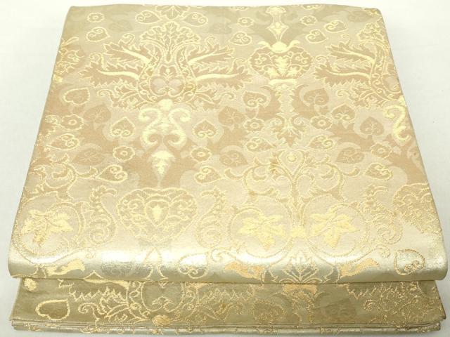 平和屋着物◎六通柄袋帯　更紗花文　金糸　正絹　逸品　DAAZ8975qa