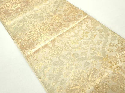 平和屋着物◎六通柄袋帯　更紗花文　金糸　正絹　逸品　DAAZ8975qa