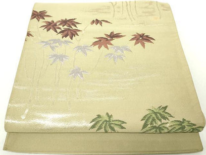 平和屋着物◎六通柄袋帯　笹文　金糸　正絹　逸品　DAAZ8981qa