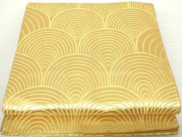 平和屋着物◎六通柄袋帯　青海波文　金糸　正絹　逸品　DAAZ8988qa