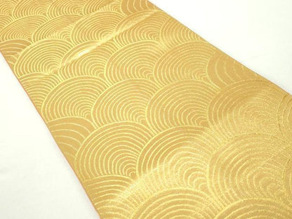 平和屋着物◎六通柄袋帯　青海波文　金糸　正絹　逸品　DAAZ8988qa