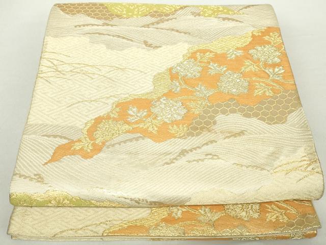 平和屋着物◎六通柄　京袋帯　道長更紗花文　金糸　正絹　逸品　DAAZ8992qa