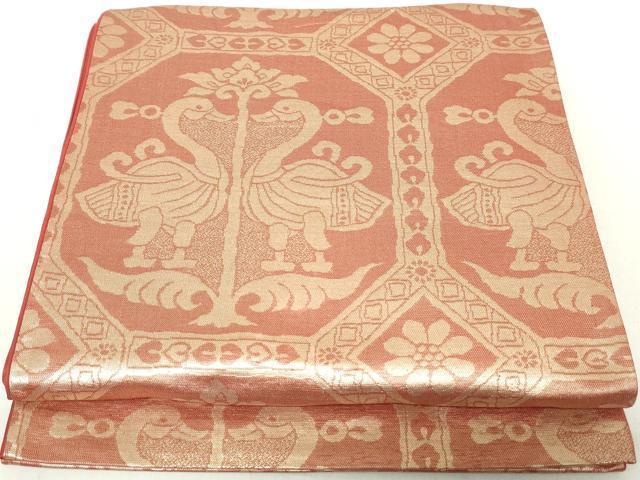 平和屋着物◎六通柄袋帯　向かい鳥花文　金糸　正絹　逸品　DAAZ9000qa