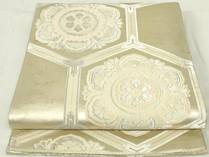 平和屋着物◎六通柄袋帯　唐織　正倉院亀甲花文　銀糸　正絹　逸品　DAAZ9026qp