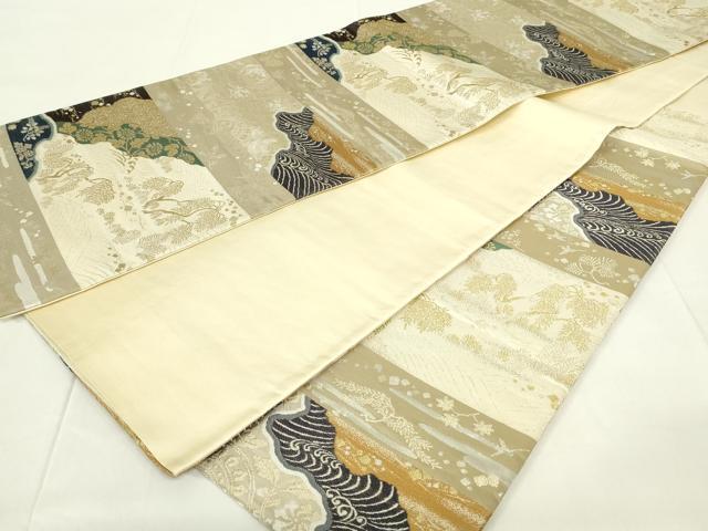 平和屋着物◎六通柄袋帯 横段吉祥花文 金銀糸 正絹
