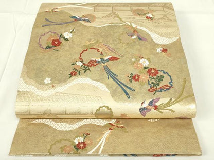 平和屋着物◎六通柄袋帯　道長雪輪鳳凰花文　金糸　引箔　正絹　逸品　DAAZ9044qp