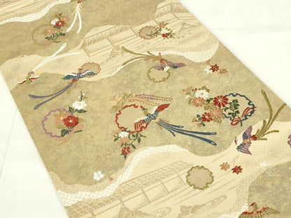 平和屋着物◎六通柄袋帯　道長雪輪鳳凰花文　金糸　引箔　正絹　逸品　DAAZ9044qp