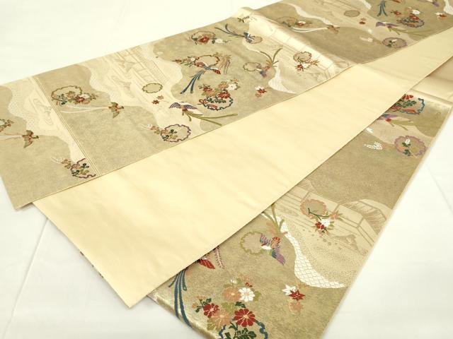 平和屋着物◎六通柄袋帯　道長雪輪鳳凰花文　金糸　引箔　正絹　逸品　DAAZ9044qp
