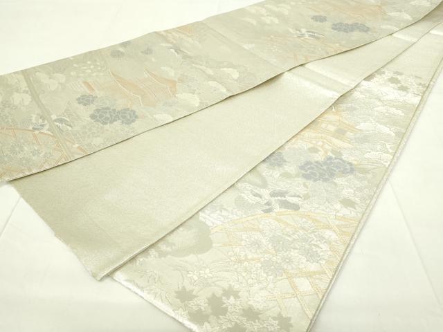 平和屋着物◎佐賀錦 六通柄袋帯 風景文 金銀糸 正絹 逸品