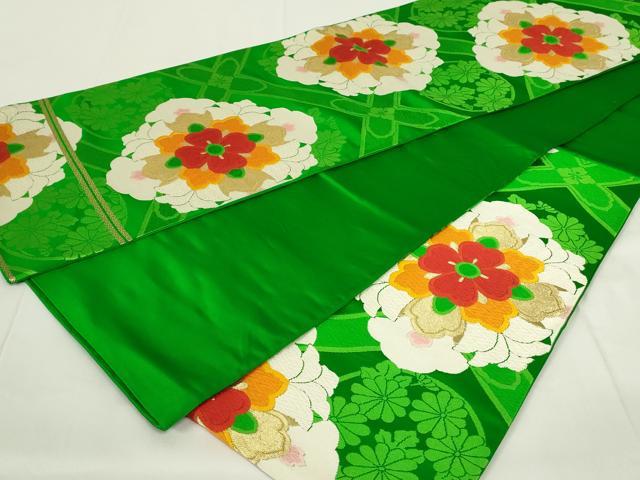 平和屋着物○六通柄袋帯 能衣唐織 格子牡草桜文