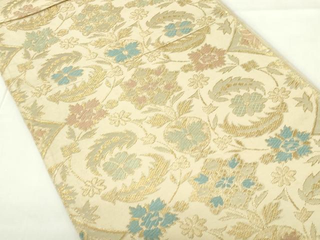 平和屋着物◎六通柄袋帯 唐織 更紗花文 金糸 正絹 逸品 DAAZ9071qp