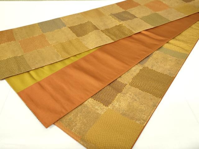 FN11957a 着物 正絹 袋帯 六通柄 平和屋着物◎六通柄袋帯 格子 引箔 正絹 逸品 DAAZ9073qp
