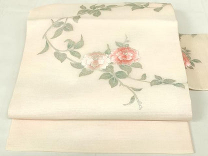 平和屋着物＊夏物 九寸名古屋帯 刺繍 草花文 銀彩 正絹 逸品 DAAZ9081qp