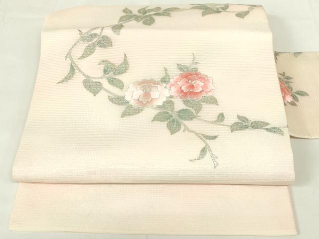 平和屋着物＊夏物 九寸名古屋帯 刺繍 草花文 銀彩 正絹 逸品 DAAZ9081qp