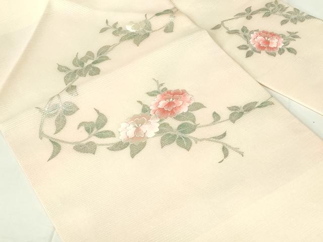 平和屋着物＊夏物 九寸名古屋帯 刺繍 草花文 銀彩 正絹 逸品 DAAZ9081qp