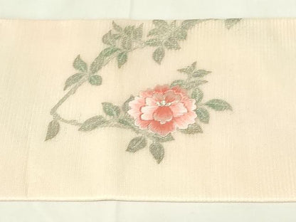 平和屋着物＊夏物 九寸名古屋帯 刺繍 草花文 銀彩 正絹 逸品 DAAZ9081qp