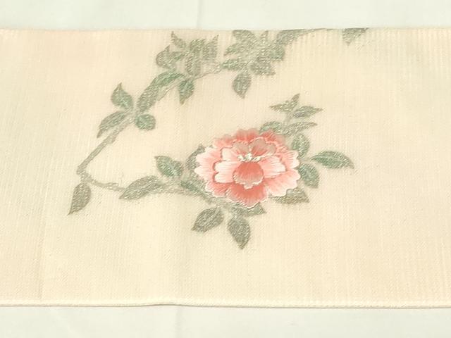 平和屋着物＊夏物 九寸名古屋帯 刺繍 草花文 銀彩 正絹 逸品 DAAZ9081qp