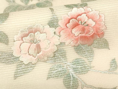 平和屋着物＊夏物 九寸名古屋帯 刺繍 草花文 銀彩 正絹 逸品 DAAZ9081qp