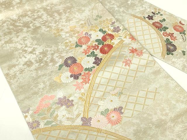 平和屋着物九寸名古屋帯 幾何学文 金糸 正絹 逸 CAAY9944hy 平和屋