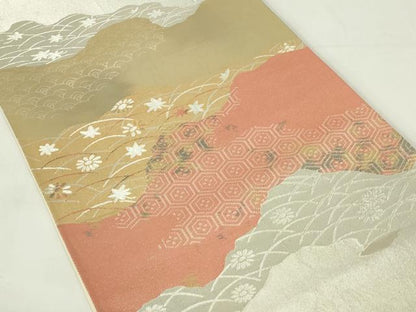 平和屋着物◎六通柄袋帯 吉祥花文 金銀糸 正絹 逸品 DAAZ9087qp