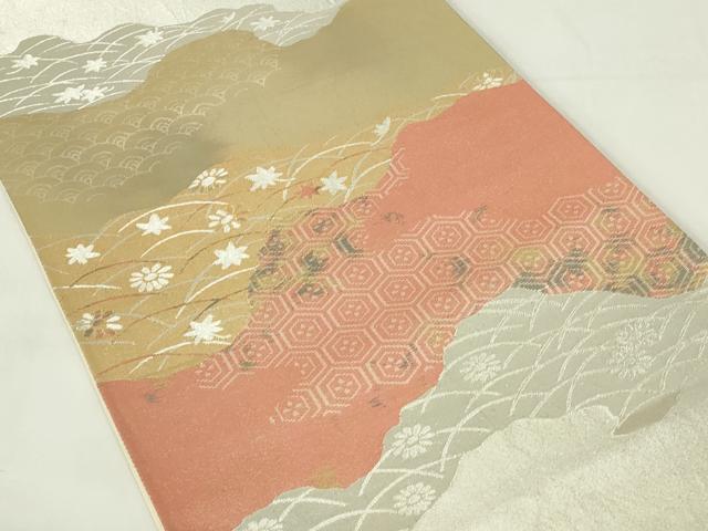 平和屋着物◎六通柄袋帯 吉祥花文 金銀糸 正絹 逸品 DAAZ9087qp