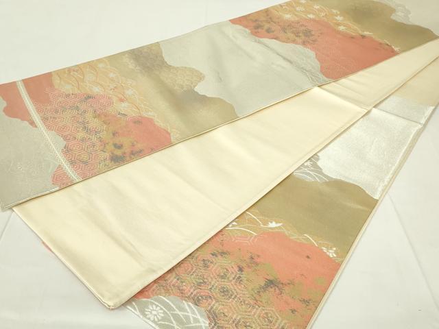 平和屋着物◎六通柄袋帯 吉祥花文 金銀糸 正絹 逸品 DAAZ9087qp
