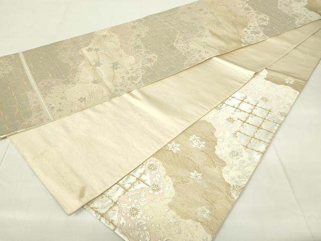 平和屋着物◎西陣 服部織物謹製 六通柄袋帯 道長更紗花文 松風 銀糸 正絹 逸品 DAAZ9092qp