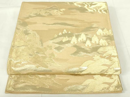 平和屋着物◎六通柄袋帯 風景文 松と笹 金糸 正絹 逸品 DAAZ9101qp