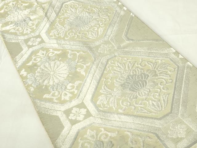 平和屋着物◎六通柄袋帯 蜀江草花文 銀糸 正絹 逸品 DAAZ9109qp