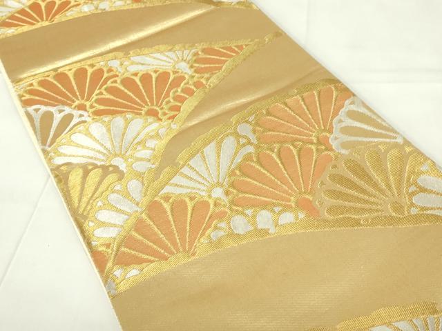 未使用　美品　フォーマル　菊青海波模様織出し袋帯　金銀糸　オフホワイト　d25 平和屋着物◎六通柄袋帯 雪芝菊青海波 金銀糸 正絹