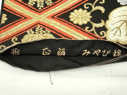 平和屋着物◎西陣 まいづる謹製 六通柄袋帯 唐織 松皮菱花唐草文 桐 黒地 金銀糸 正絹 逸品 DAAZ9141qp