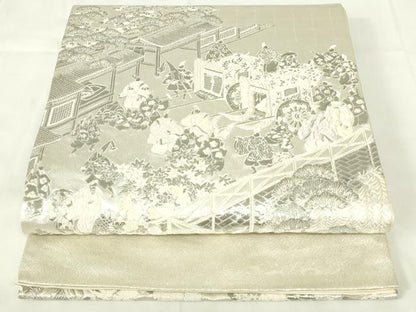 平和屋着物◎六通柄袋帯　唐織　王朝源氏物語繪　銀糸　正絹　逸品　DAAZ9148qp