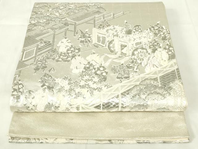 平和屋着物◎六通柄袋帯　唐織　王朝源氏物語繪　銀糸　正絹　逸品　DAAZ9148qp