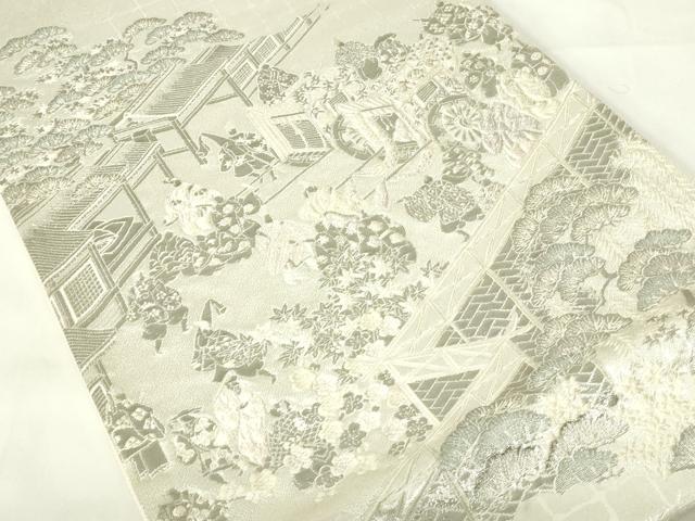 平和屋着物◎六通柄袋帯　唐織　王朝源氏物語繪　銀糸　正絹　逸品　DAAZ9148qp