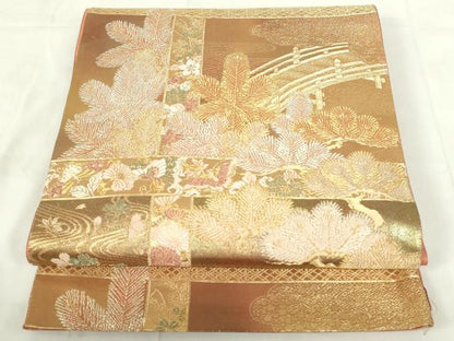 平和屋着物◎六通柄袋帯　風景枝松文　正絹　逸品　DAAZ9169qp